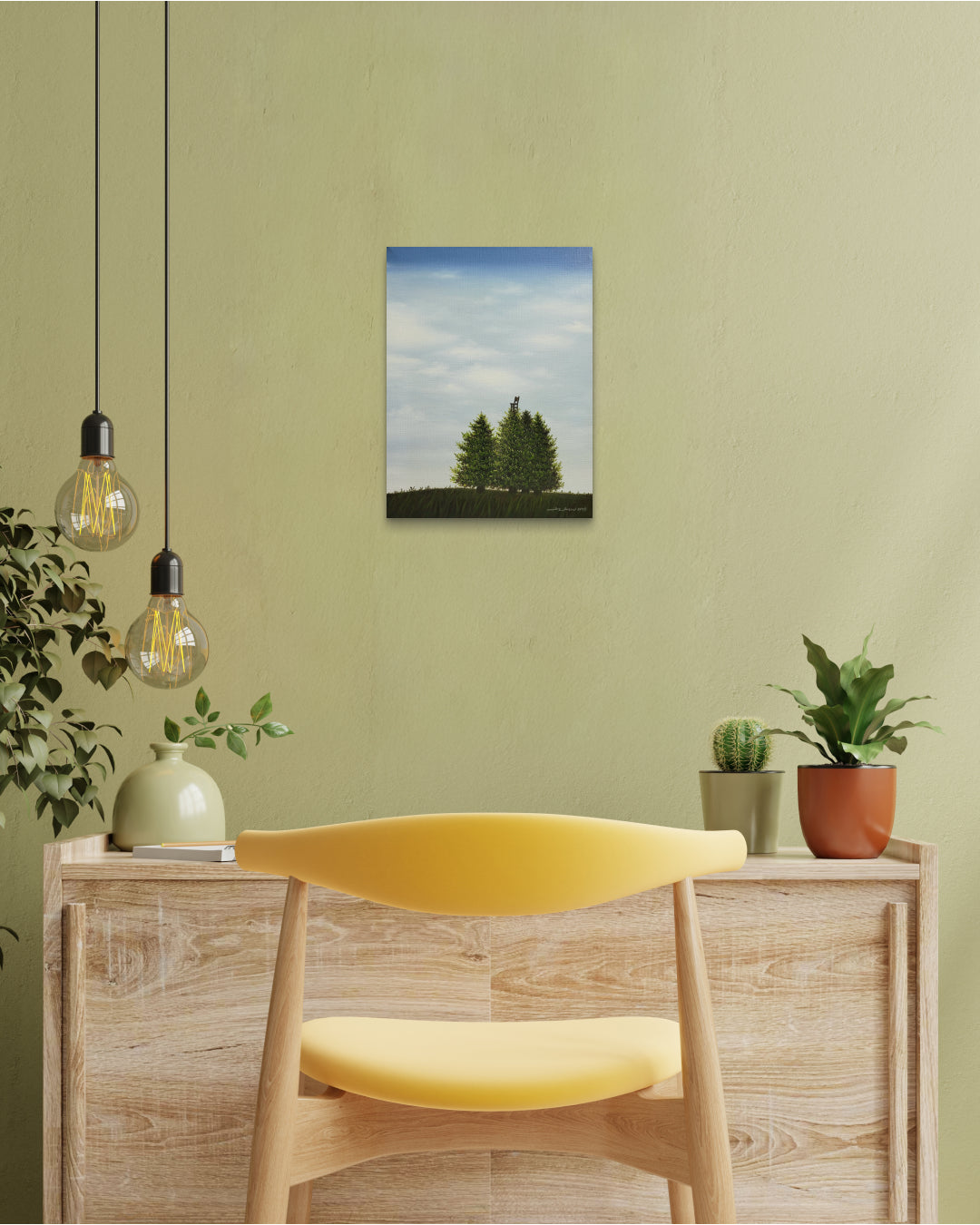 Korean contemporary landscape painting Wooden Chair by Min Yul, interior wall art decor