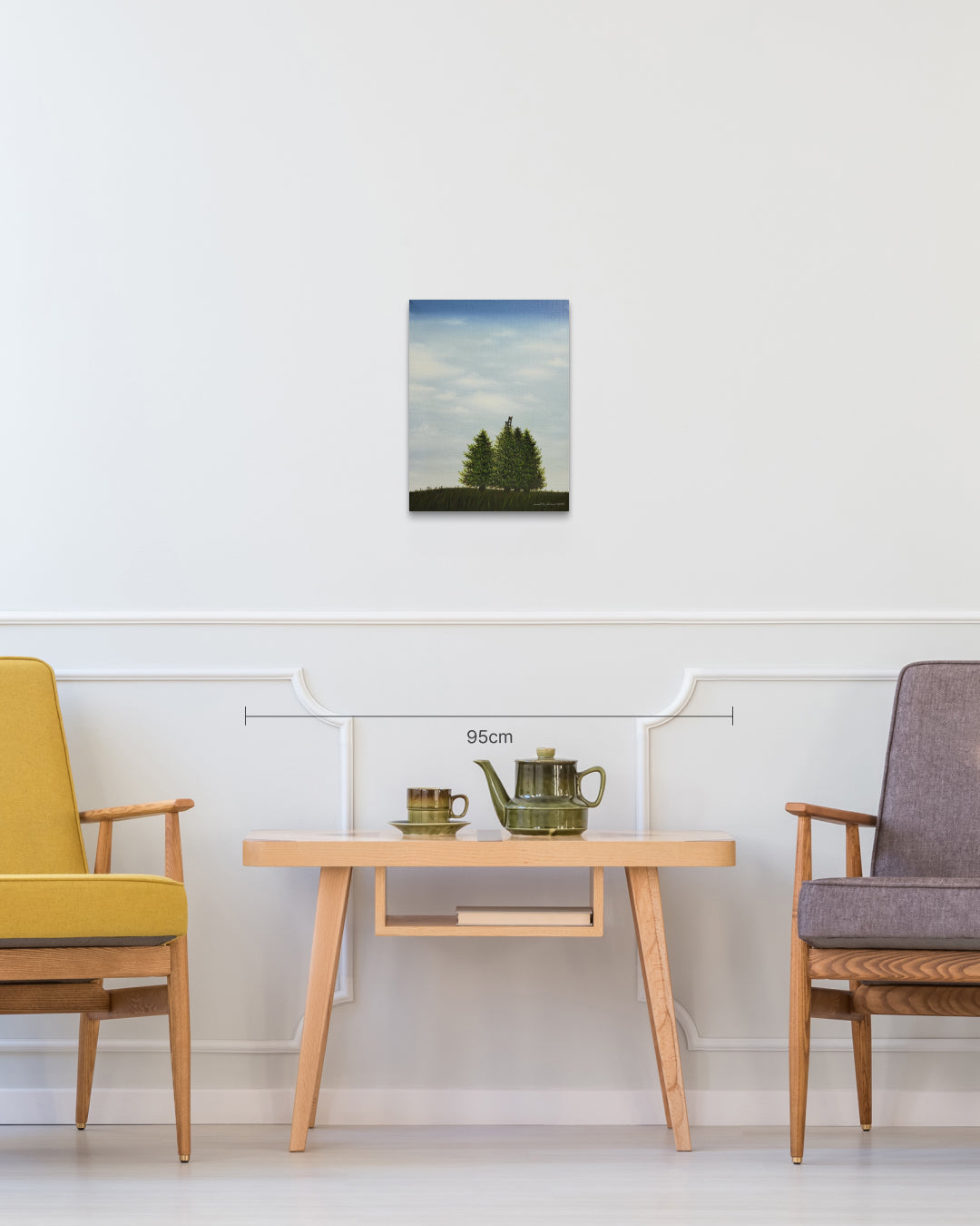 Wooden Chair size reference 40.9x31.8cm - original Korean landscape painting by Min Yul