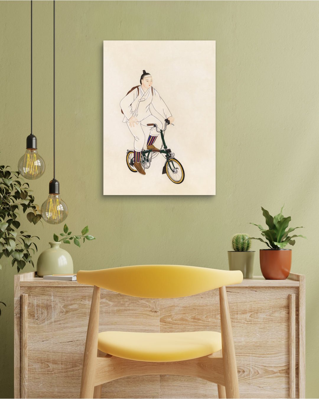 korean art, A Day to Look Forward To 2 - DOKHBI ARTWORKS Ham Bo Kyung Painting ARTWORKS dokkaebi dokebi k - art A Day to Look Forward To 2 by Ham Bo Kyung displayed in modern living room, original Korean silk painting 2023 DOKHBI