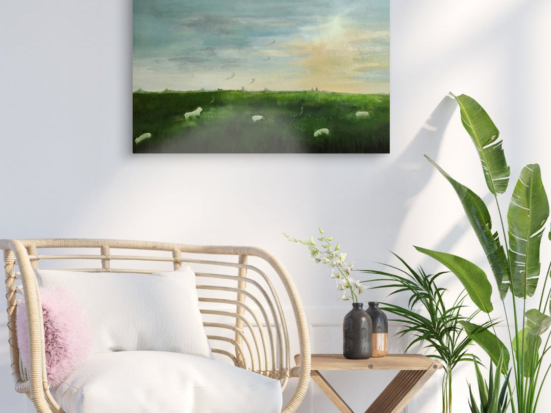 A Fleeting Greeting by Sijin Lee displayed in modern living room, original Korean painting 2025