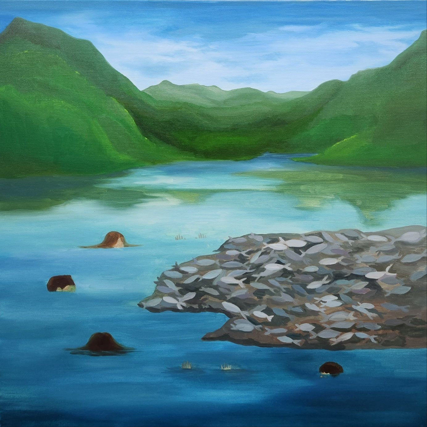 A Leap into Silence - Oil on Canvas 80.3x80.3cm by Sijin Lee, Korean Contemporary Art 2025