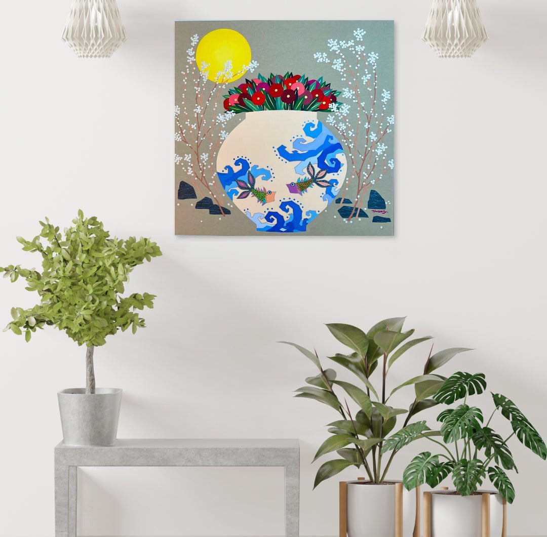 korean art, A moon jar full of love - DOKHBI ARTWORKS Hwang Jeong Hee Painting