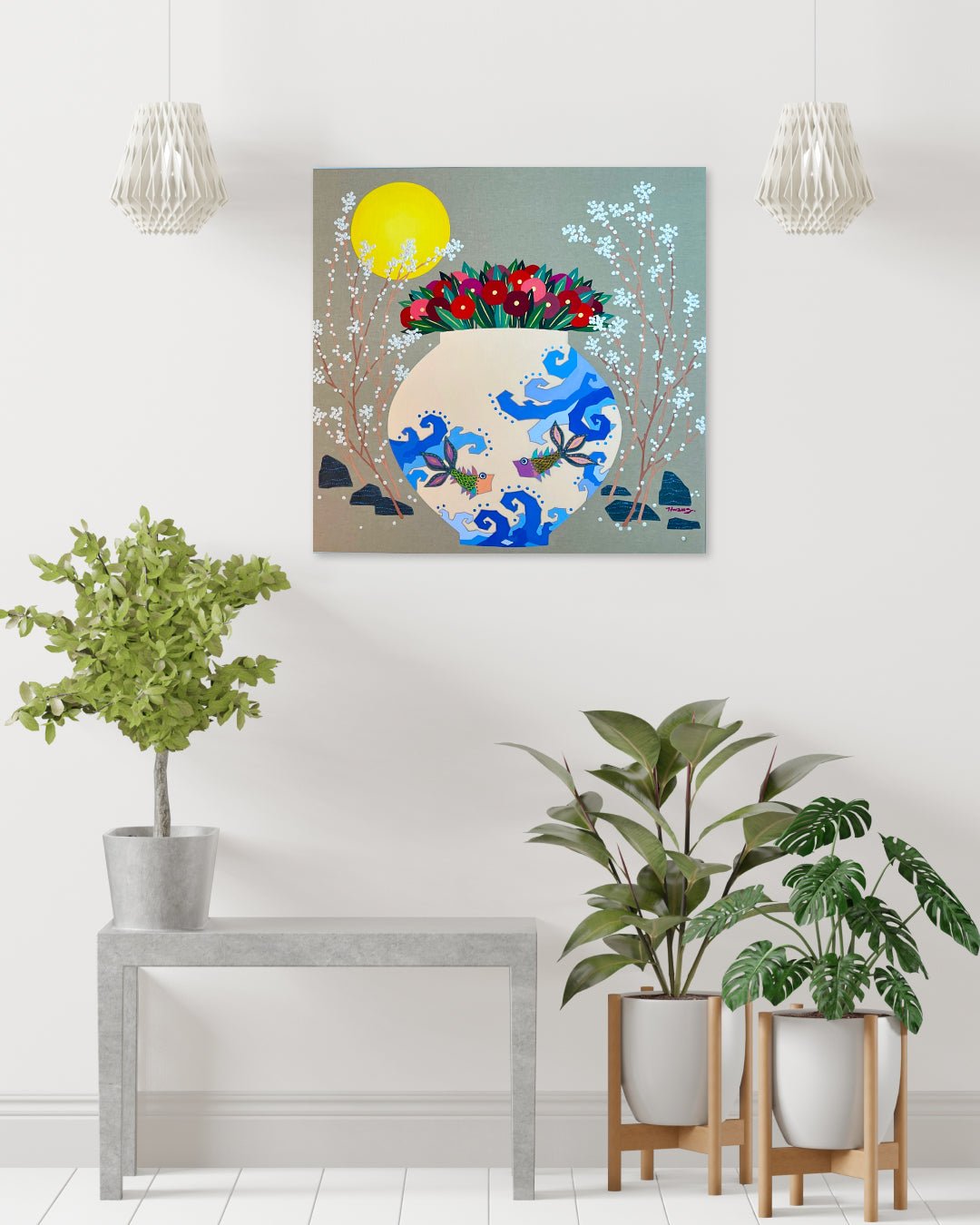 korean art, A moon jar full of love - DOKHBI ARTWORKS Hwang Jeong Hee Painting