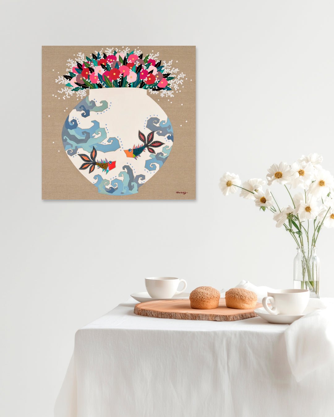 korean art, A moon jar full of love - DOKHBI ARTWORKS Hwang Jeong Hee Painting