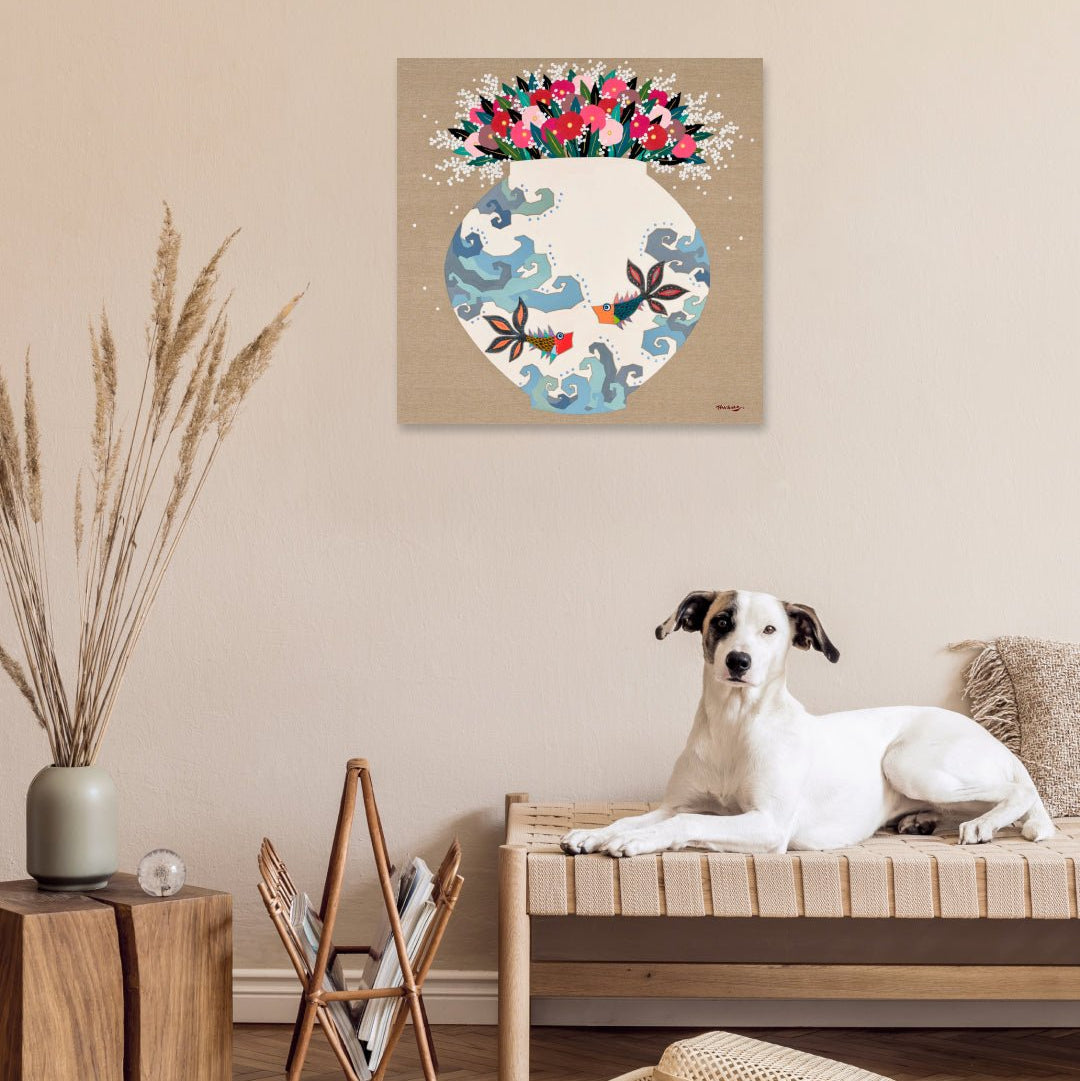 korean art, A moon jar full of love - DOKHBI ARTWORKS Hwang Jeong Hee Painting