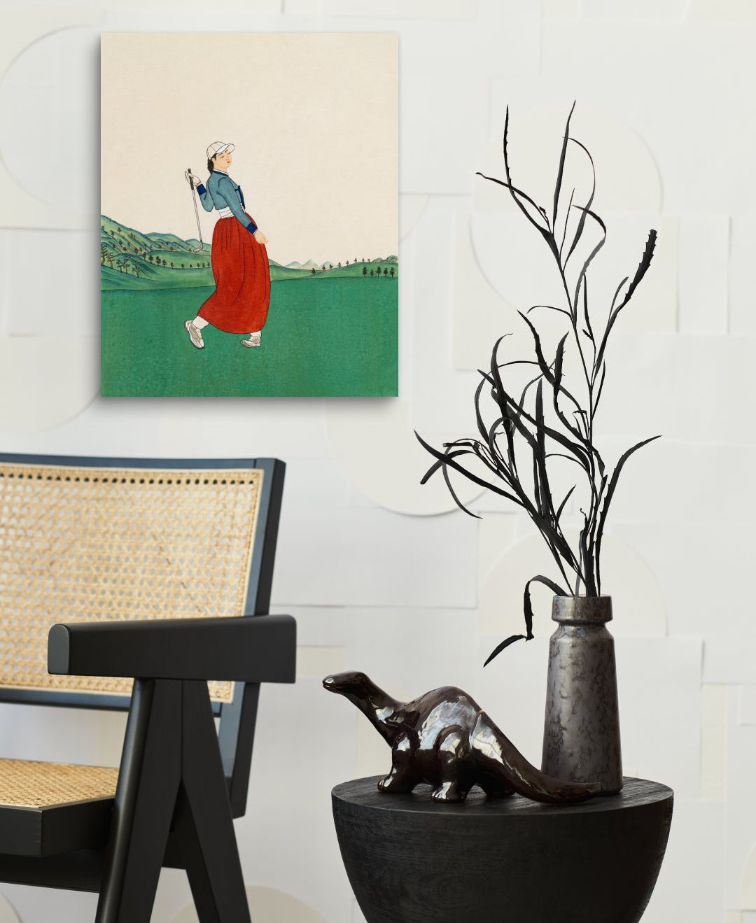 korean art, All the Moments We Shared 2 - DOKHBI $1000 ARTWORKS Ham Bo Kyung ARTWORKS dokkaebi dokebi k - art All the Moments We Shared 2 by Ham Bo Kyung displayed in modern living room, original Korean silk painting 2024 DOKHBI