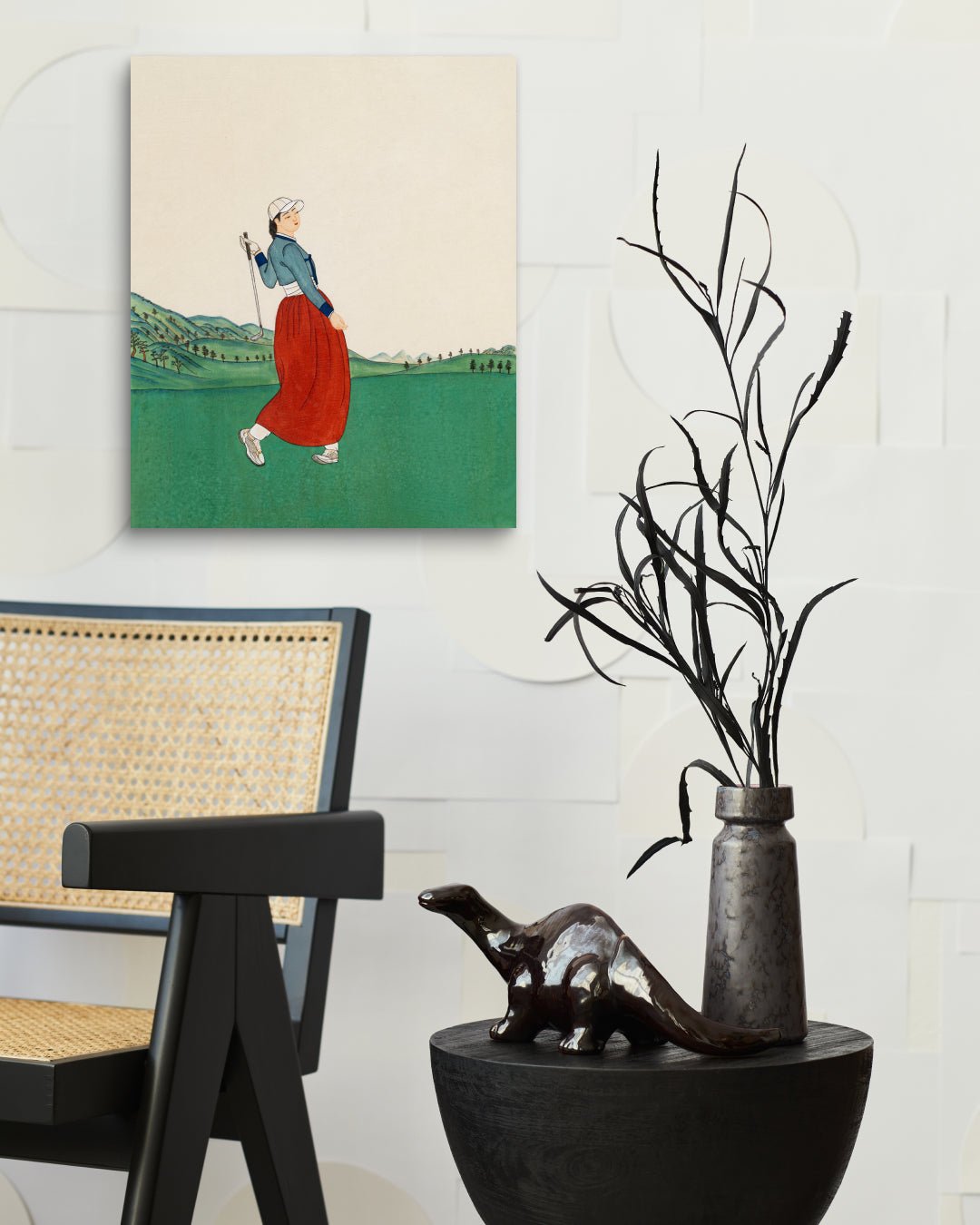 korean art, All the Moments We Shared 2 - DOKHBI $1000 ARTWORKS Ham Bo Kyung ARTWORKS dokkaebi dokebi k - art All the Moments We Shared 2 by Ham Bo Kyung displayed in modern living room, original Korean silk painting 2024 DOKHBI