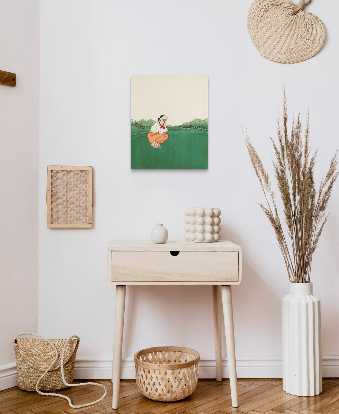 korean art, All the Moments We Shared 6 - DOKHBI $1000 ARTWORKS Ham Bo Kyung ARTWORKS dokkaebi dokebi k - art All the Moments We Shared 6 by Ham Bo Kyung displayed in modern living room, original Korean silk painting 2024 DOKHBI