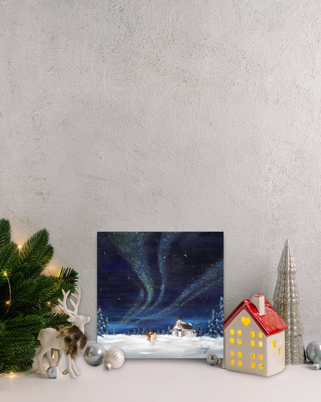 korean art, Aurora shining on a winter night 10 - DOKHBI $1000 ARTWORKS Mint ARTWORKS dokkaebi dokebi k - art Korean contemporary painting Aurora shining on a winter night 10 by Mint, interior wall art decor DOKHBI