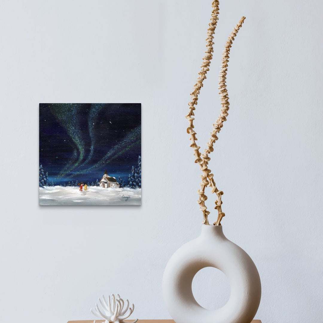 korean art, Aurora shining on a winter night 10 - DOKHBI $1000 ARTWORKS Mint ARTWORKS dokkaebi dokebi k - art Aurora shining on a winter night 10 by Mint displayed in modern living room, original Korean painting 2024 DOKHBI