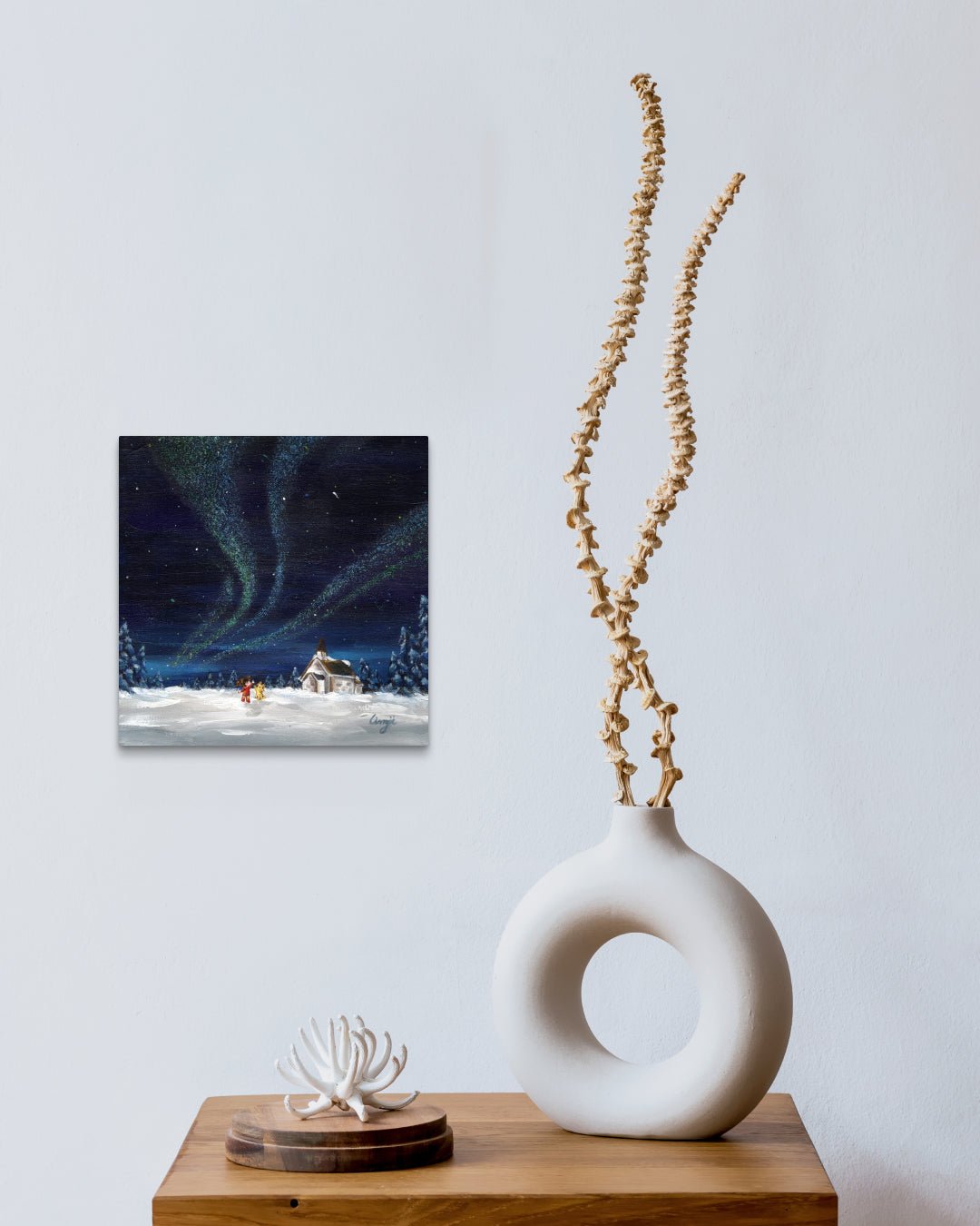 korean art, Aurora shining on a winter night 10 - DOKHBI $1000 ARTWORKS Mint ARTWORKS dokkaebi dokebi k - art Aurora shining on a winter night 10 by Mint displayed in modern living room, original Korean painting 2024 DOKHBI