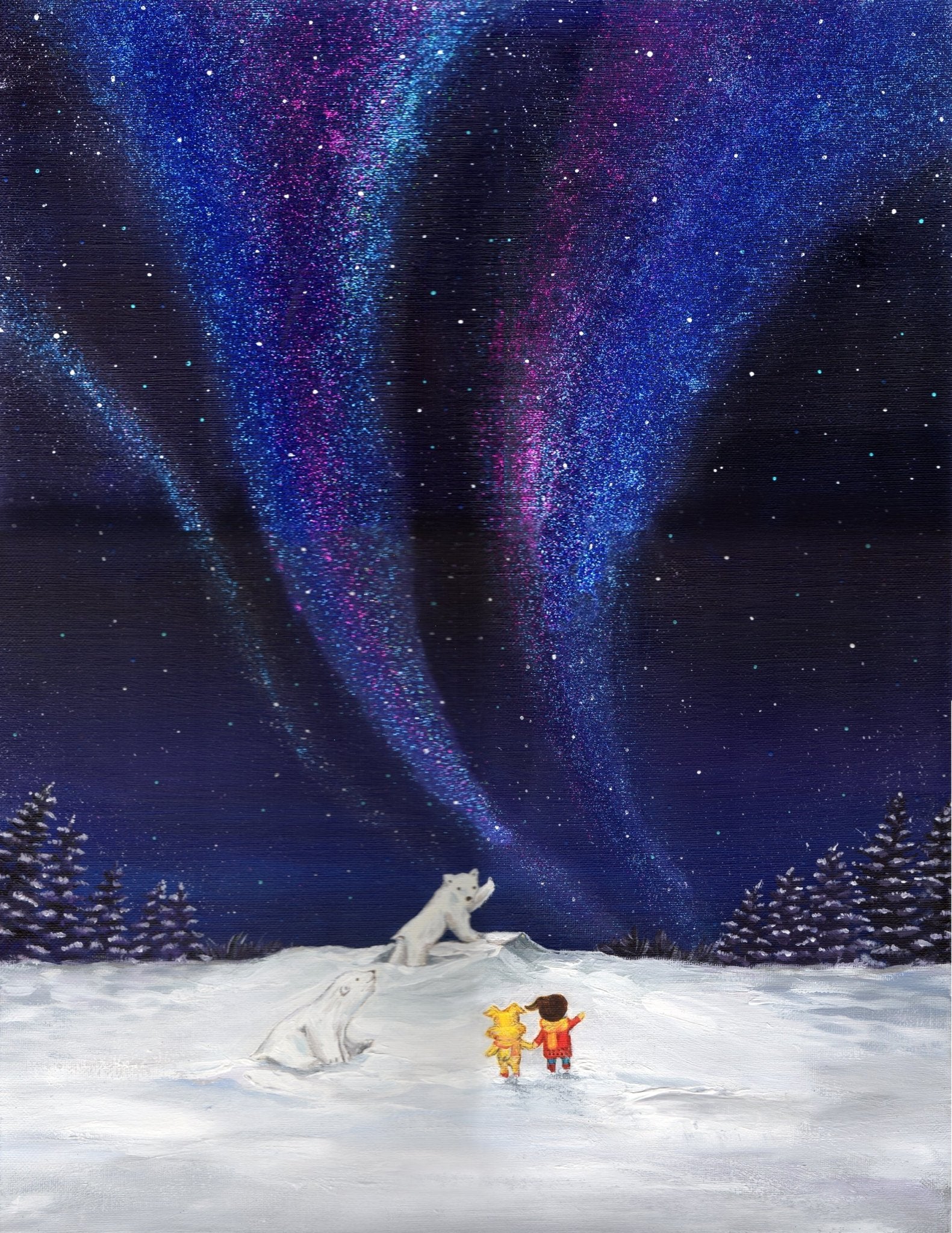korean art, Aurora shining on a winter night 2 - DOKHBI $1000 ARTWORKS Mint