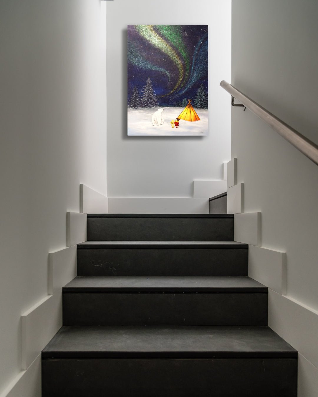 korean art, Aurora shining on a winter night 3 - DOKHBI ARTWORKS Mint Painting