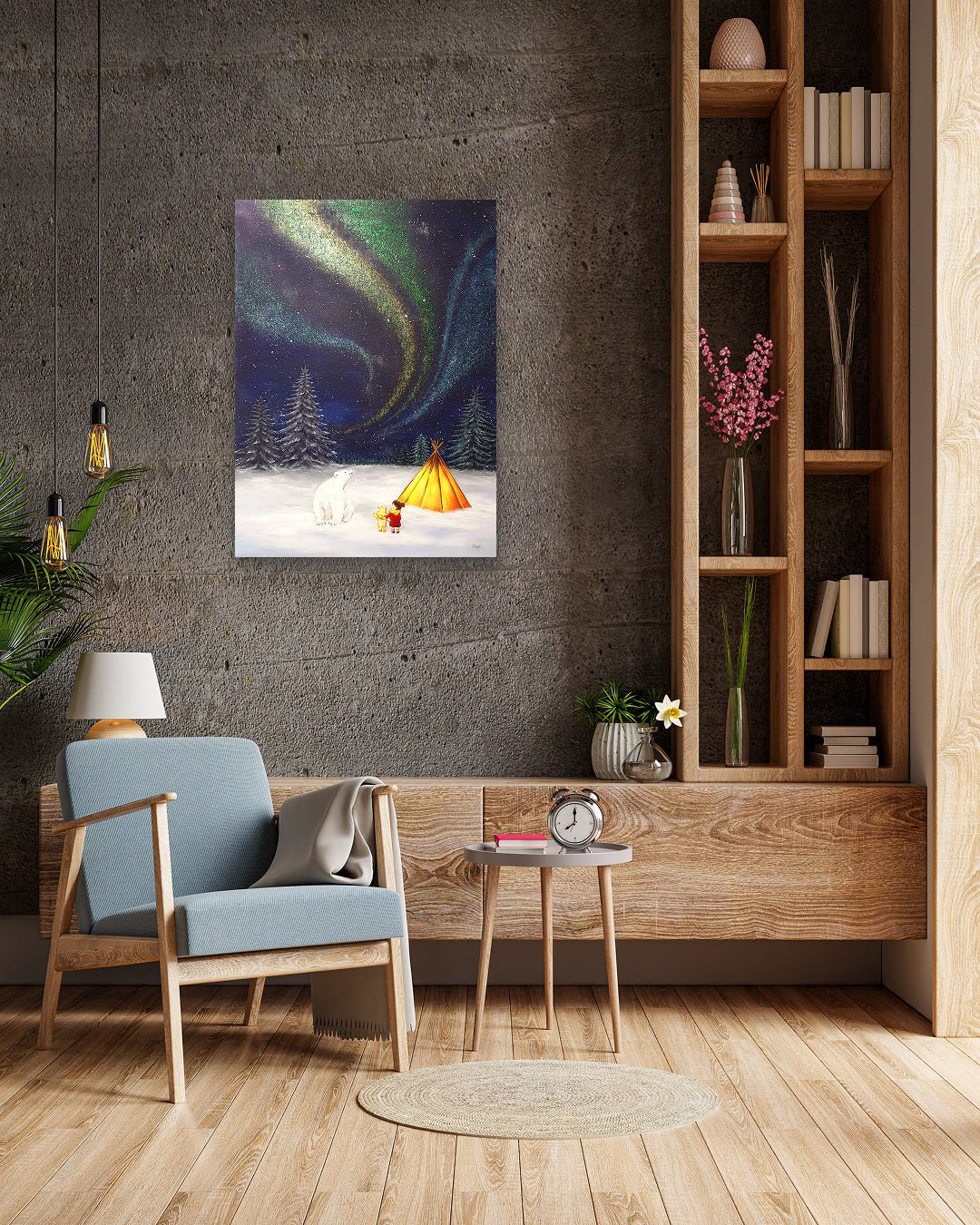korean art, Aurora shining on a winter night 3 - DOKHBI ARTWORKS Mint Painting ARTWORKS dokkaebi dokebi k - art Korean contemporary painting Aurora shining on a winter night 3 by Mint, interior wall art decor DOKHBI