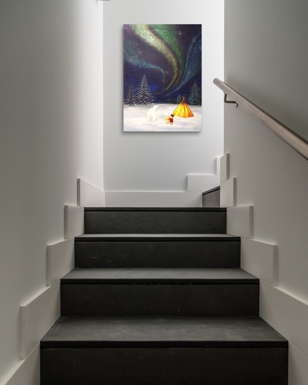 korean art, Aurora shining on a winter night 3 - DOKHBI ARTWORKS Mint Painting ARTWORKS dokkaebi dokebi k - art Aurora shining on a winter night 3 by Mint as statement wall art in contemporary interior, Korean painting decor DOKHBI