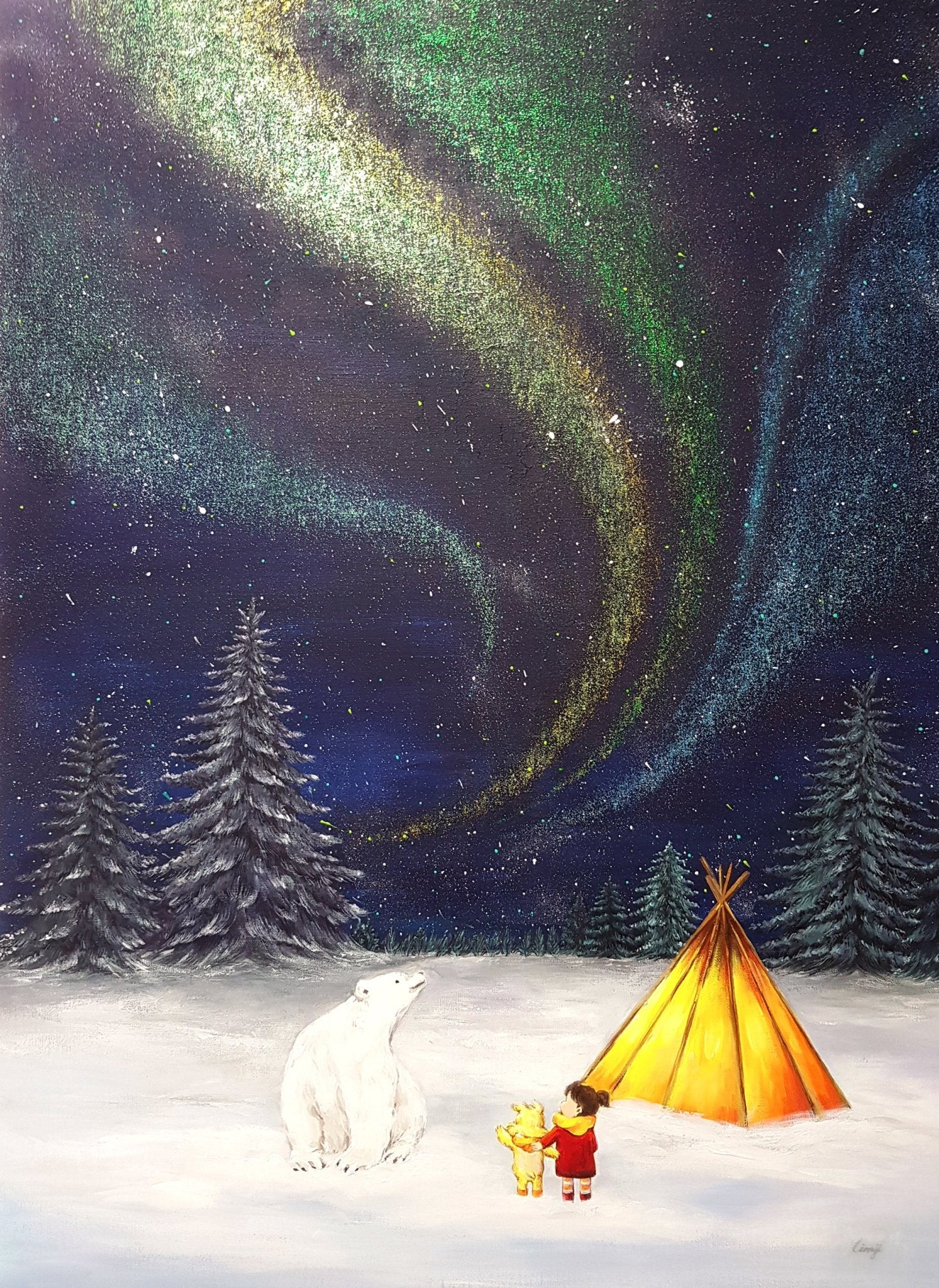 korean art, Aurora shining on a winter night 3 - DOKHBI ARTWORKS Mint Painting