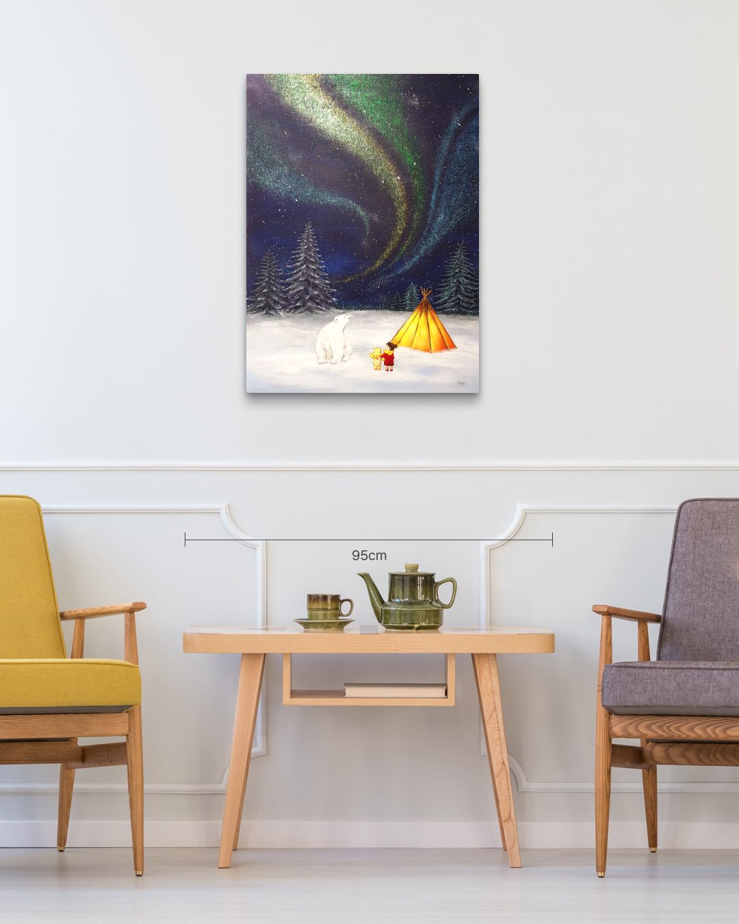 korean art, Aurora shining on a winter night 3 - DOKHBI ARTWORKS Mint Painting ARTWORKS dokkaebi dokebi k - art Aurora shining on a winter night 3 size reference 90.9x65.1cm - original Korean painting by Mint DOKHBI