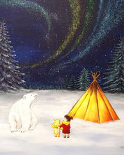 korean art, Aurora shining on a winter night 3 - DOKHBI ARTWORKS Mint Painting ARTWORKS dokkaebi dokebi k - art Aurora shining on a winter night 3 close - up detail, brushwork texture by Korean artist Mint DOKHBI