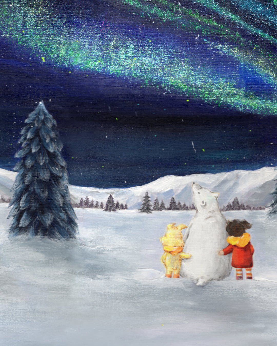 korean art, Aurora shining on a winter night 4 - DOKHBI ARTWORKS Mint Painting ARTWORKS dokkaebi dokebi k - art Aurora shining on a winter night 4 close - up detail, brushwork texture by Korean artist Mint DOKHBI