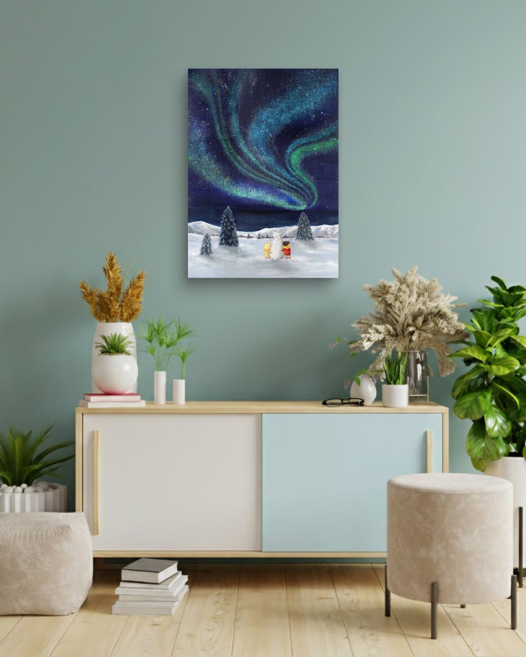 korean art, Aurora shining on a winter night 4 - DOKHBI ARTWORKS Mint Painting ARTWORKS dokkaebi dokebi k - art Korean contemporary painting Aurora shining on a winter night 4 by Mint, interior wall art decor DOKHBI
