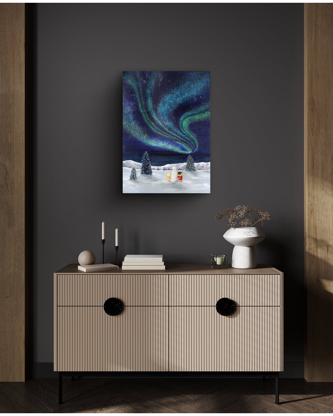 korean art, Aurora shining on a winter night 4 - DOKHBI ARTWORKS Mint Painting