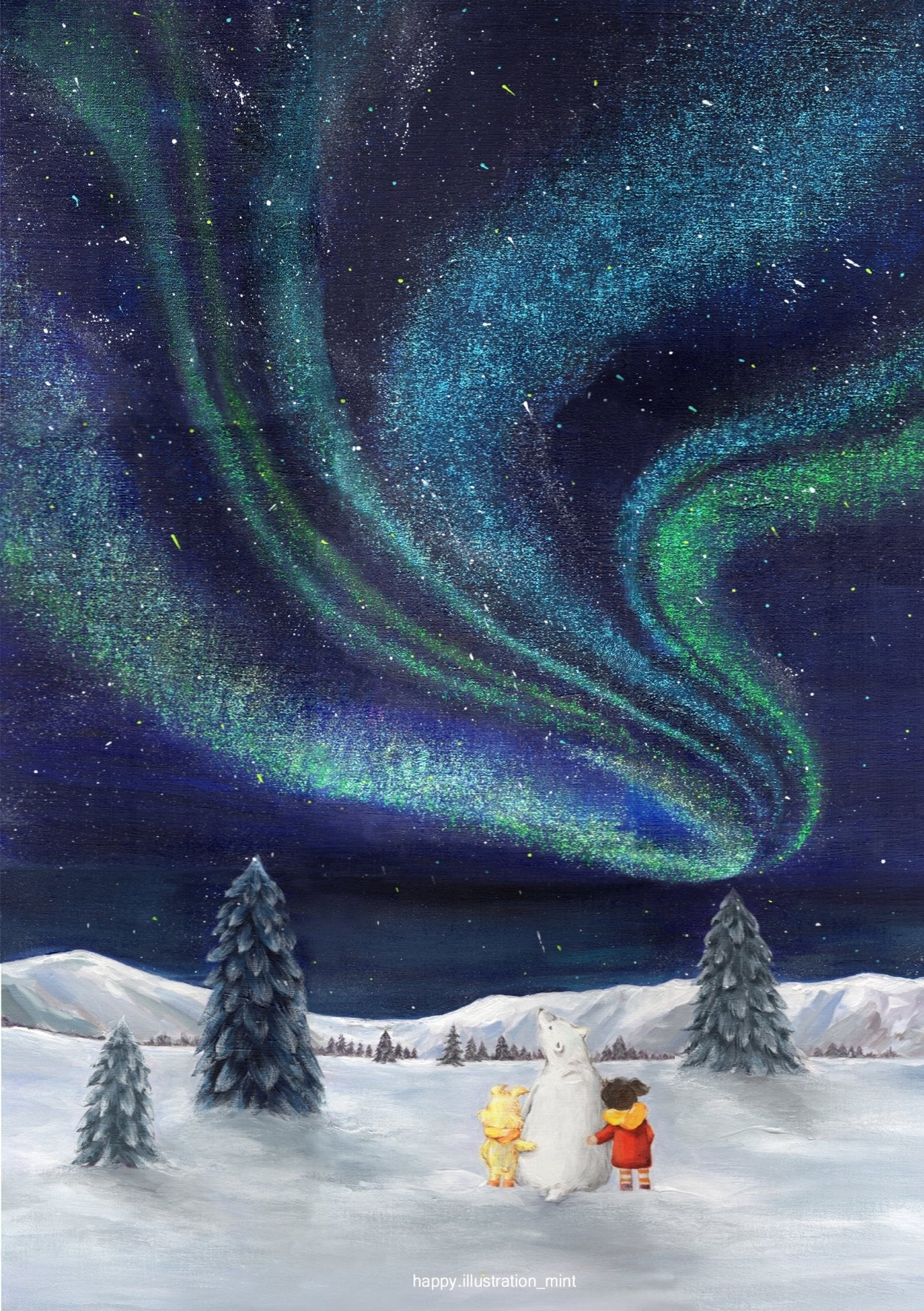 korean art, Aurora shining on a winter night 4 - DOKHBI ARTWORKS Mint Painting