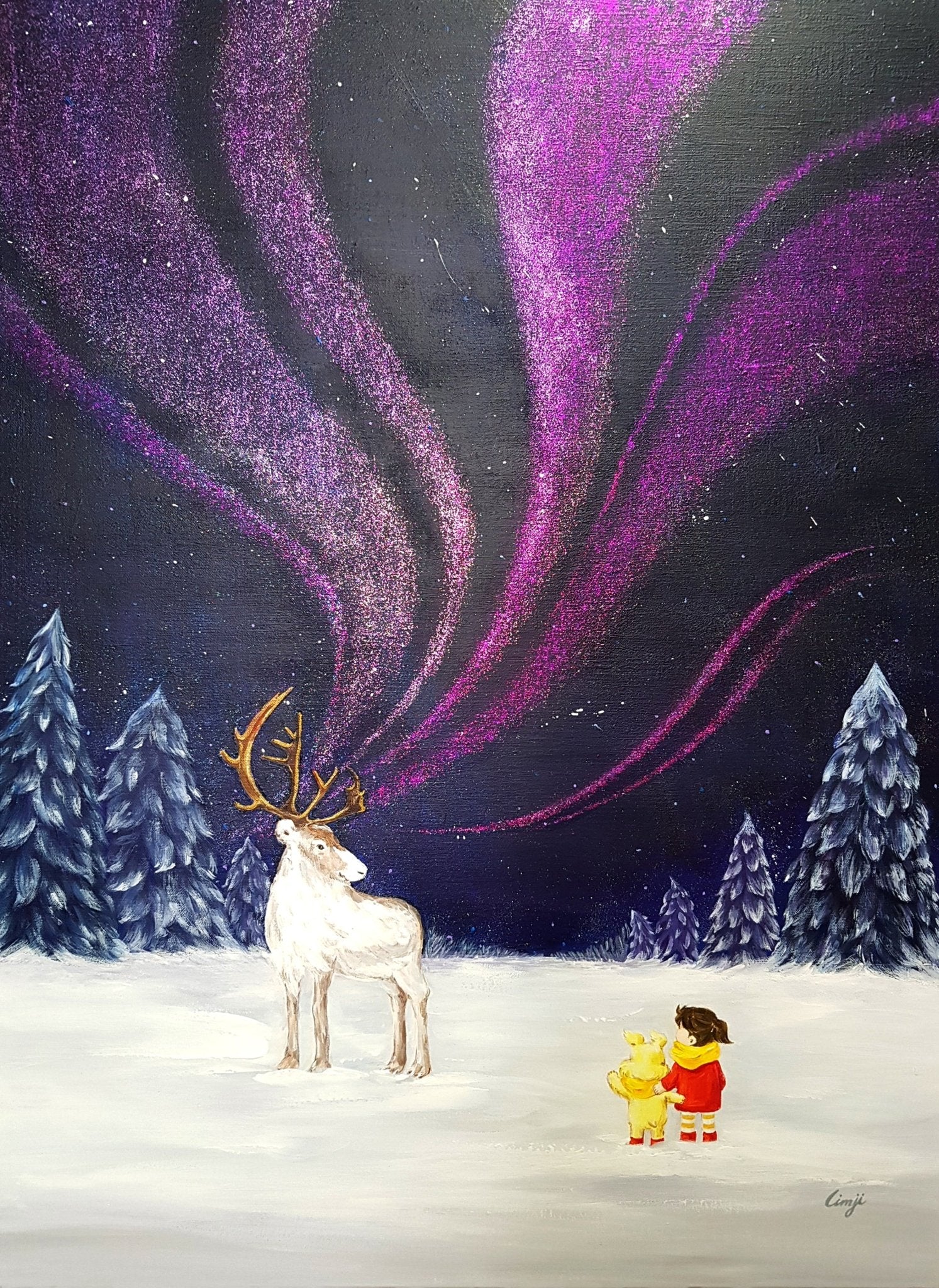 korean art, Aurora shining on a winter night 5 - DOKHBI ARTWORKS Mint Painting