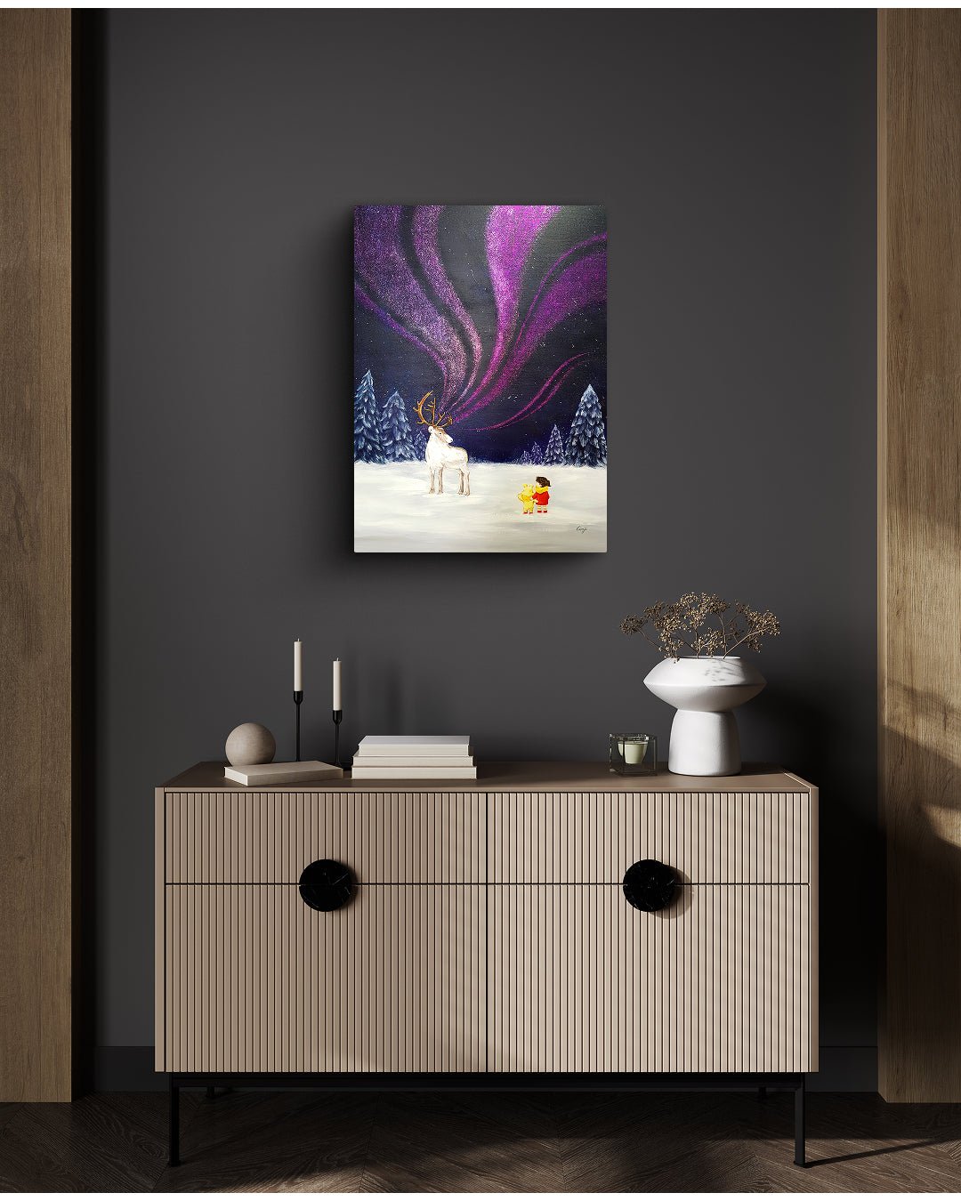 korean art, Aurora shining on a winter night 5 - DOKHBI ARTWORKS Mint Painting