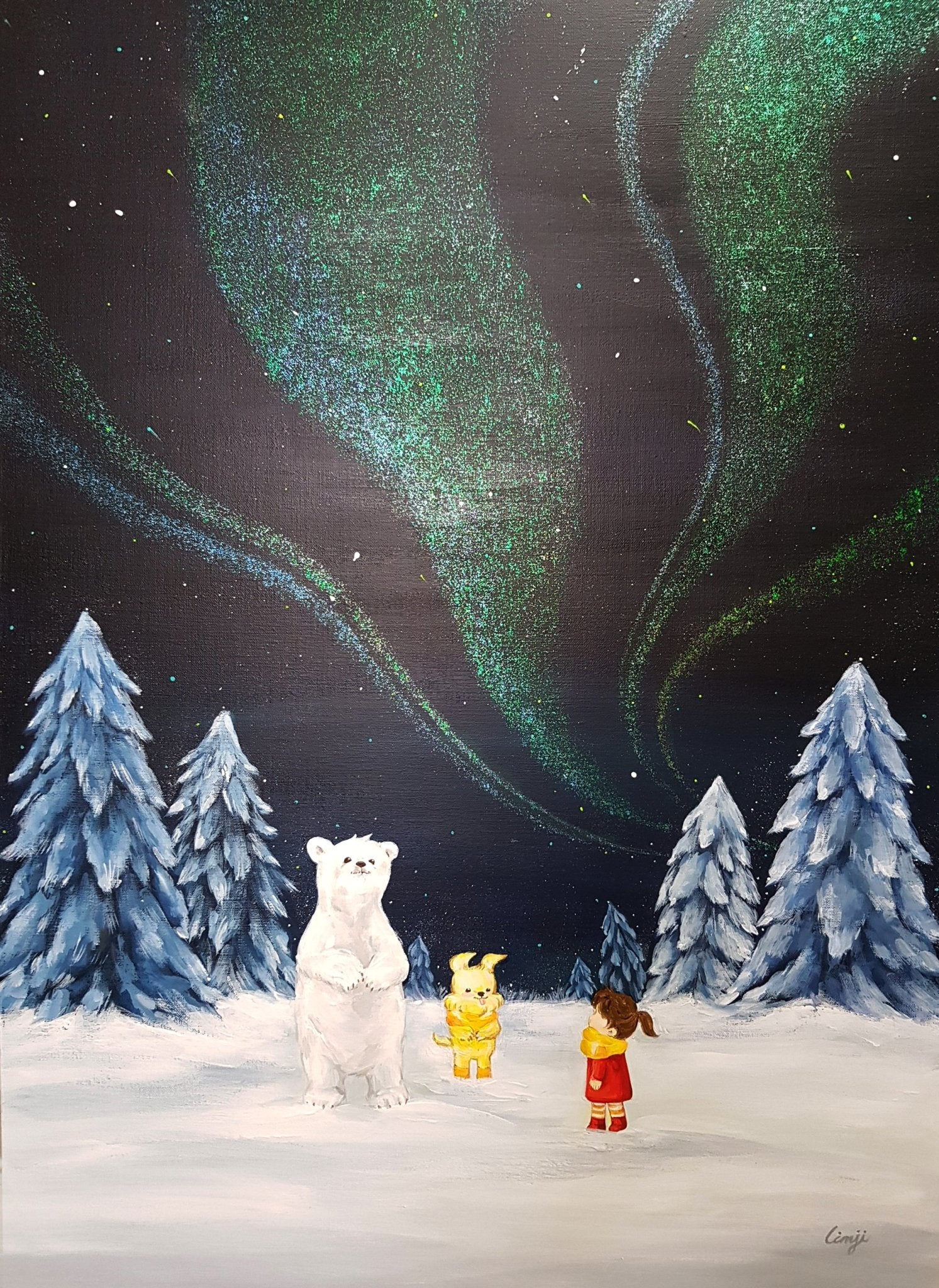 korean art, Aurora shining on a winter night 6 - DOKHBI ARTWORKS Mint Painting