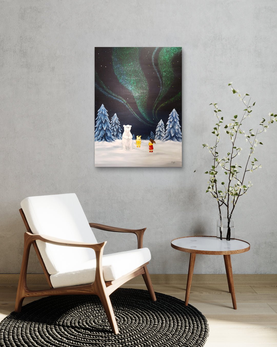 korean art, Aurora shining on a winter night 6 - DOKHBI ARTWORKS Mint Painting ARTWORKS dokkaebi dokebi k - art Aurora shining on a winter night 6 by Mint displayed in modern living room, original Korean painting 2023 DOKHBI