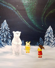 korean art, Aurora shining on a winter night 6 - DOKHBI ARTWORKS Mint Painting ARTWORKS dokkaebi dokebi k - art Aurora shining on a winter night 6 close - up detail, brushwork texture by Korean artist Mint DOKHBI