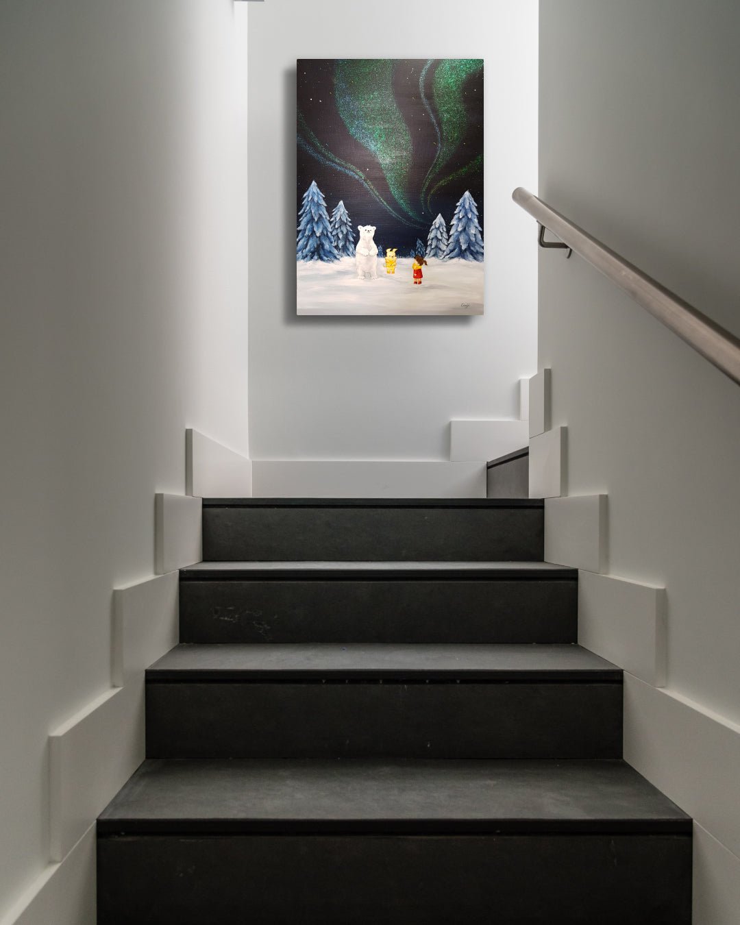 korean art, Aurora shining on a winter night 6 - DOKHBI ARTWORKS Mint Painting