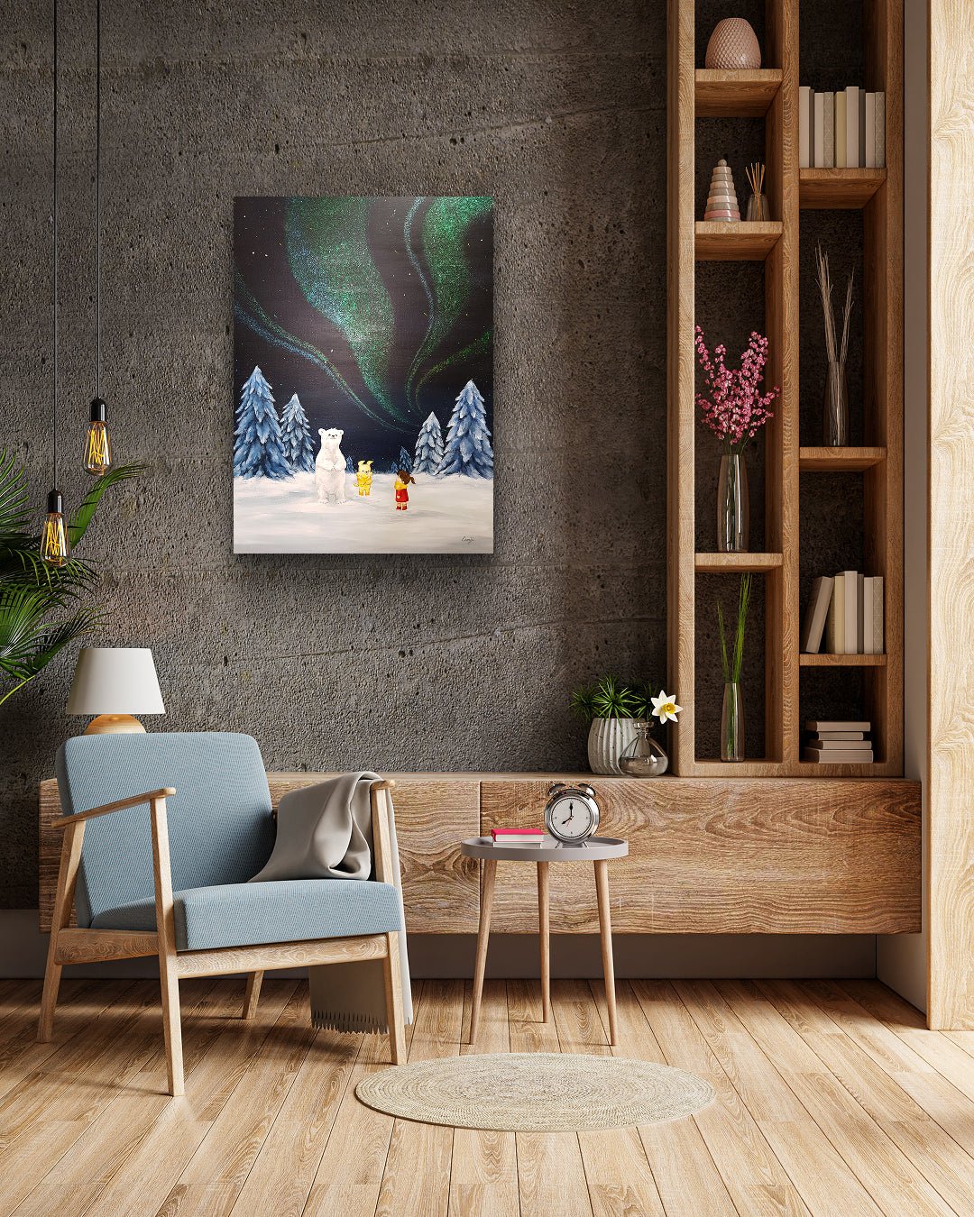 korean art, Aurora shining on a winter night 6 - DOKHBI ARTWORKS Mint Painting