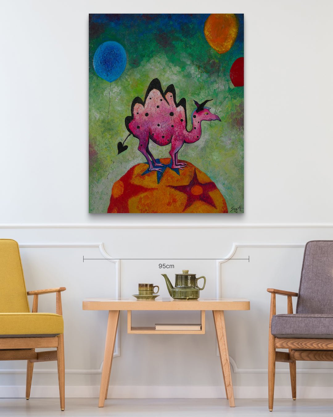 korean art, Balloon Moon Dragon Camel - DOKHBI ARTWORKS Painting Yun Song - A ARTWORKS dokkaebi dokebi k - art Balloon Moon Dragon Camel size reference 116.8x91cm - original Korean painting by Yun Song - A DOKHBI