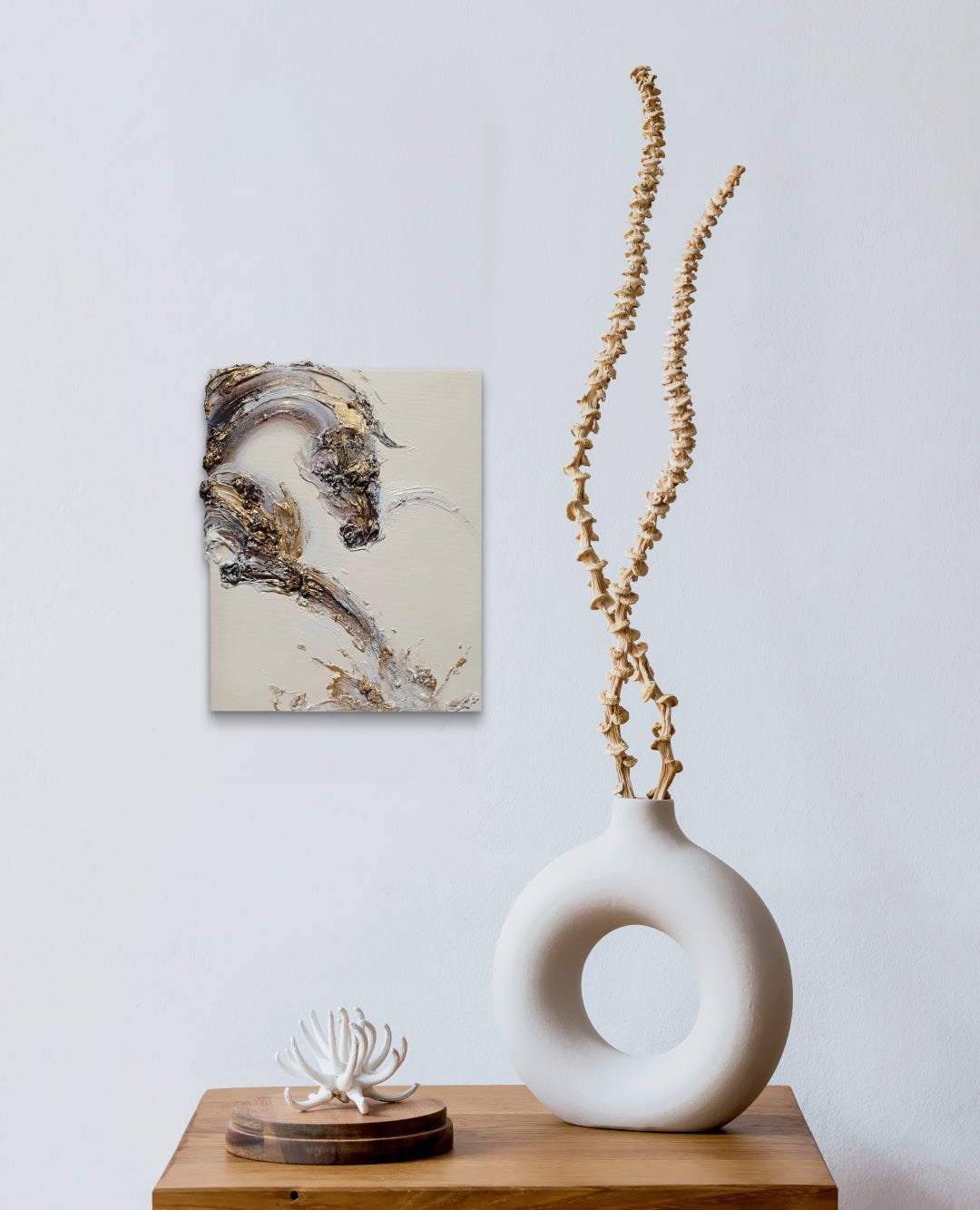 korean art, Bam V - DOKHBI $1000 ARTWORKS Mixed Media ARTWORKS dokkaebi dokebi k - art Bam V by SHIN EUNG displayed in modern living room, original Korean mixed media artwork 2025 DOKHBI