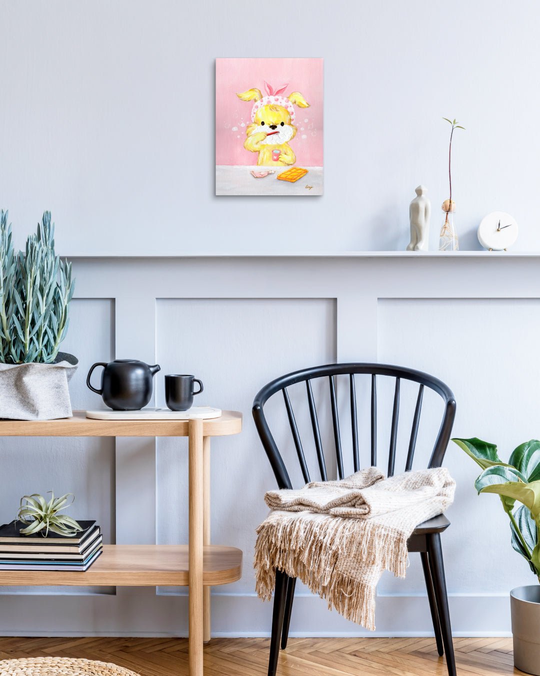 korean art, Bath time_Brushing my teeth - DOKHBI $1000 ARTWORKS Mint ARTWORKS dokkaebi dokebi k - art Bath time_Brushing my teeth by Mint displayed in modern living room, original Korean painting 2023 DOKHBI
