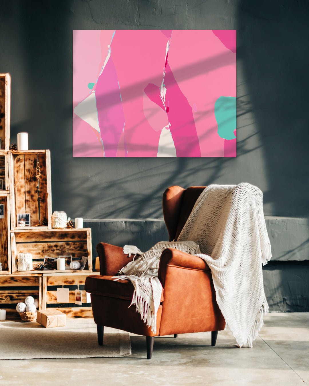 Blossom no.6 by Lee Eun Bi displayed in modern living room, original Korean painting 2024