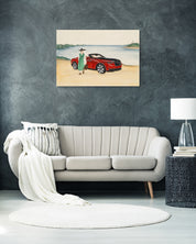 The Beginning of a Journey by Ham Bo Kyung displayed in modern living room, original Korean silk painting 2024