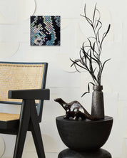 Korean contemporary Bunchae painting Blue Snake 1 by Hwui yeon Lee, interior wall art decor