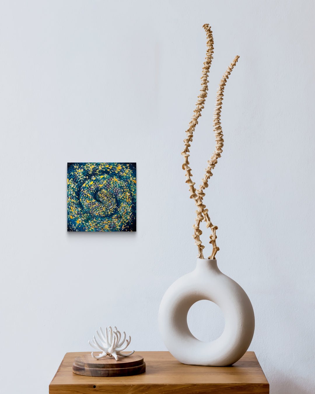 Blue Snake 2 by Hwui yeon Lee displayed in modern living room, original Korean traditional painting 2025