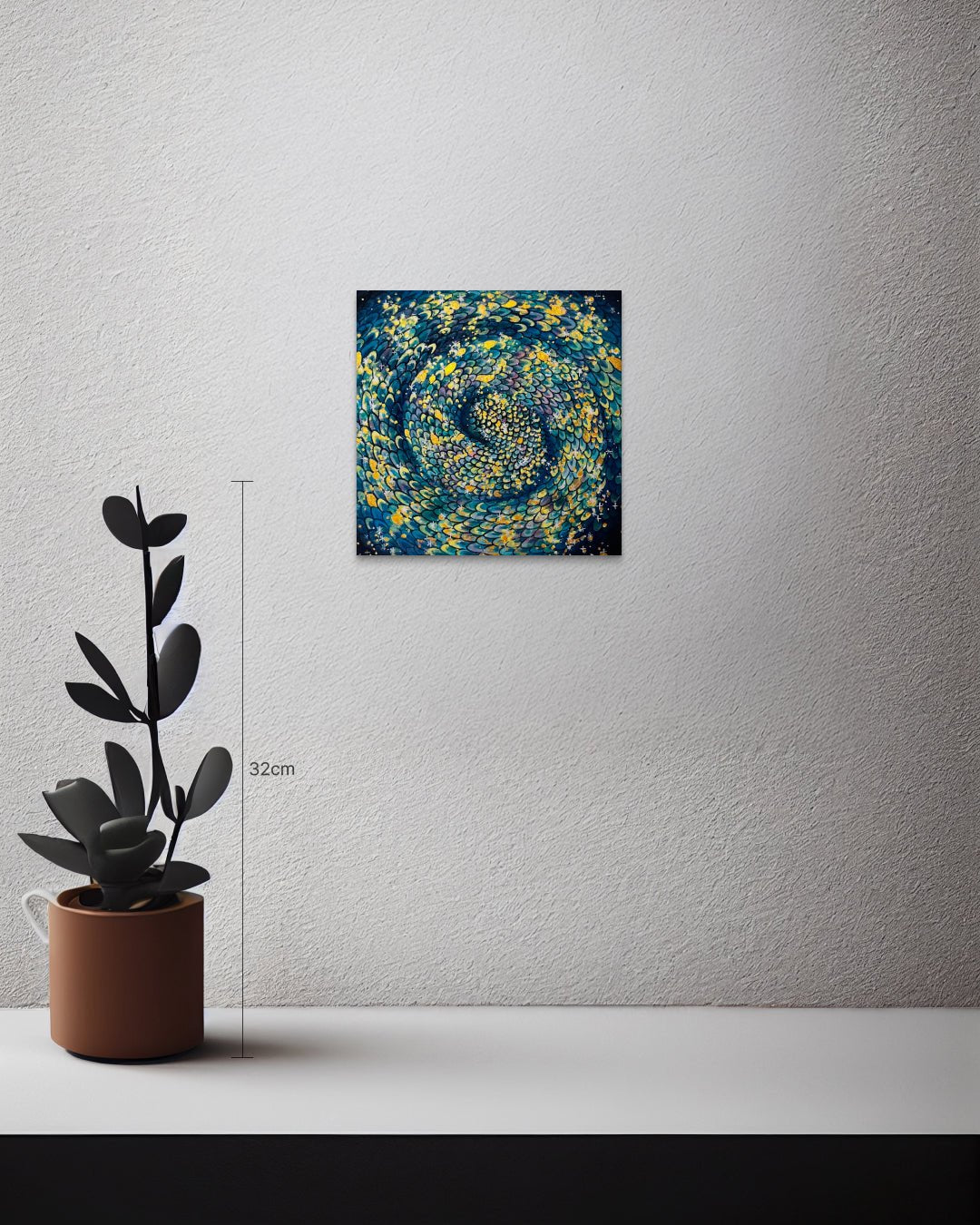 Blue Snake 2 size reference 15x15cm - original Korean Bunchae painting by Hwui yeon Lee