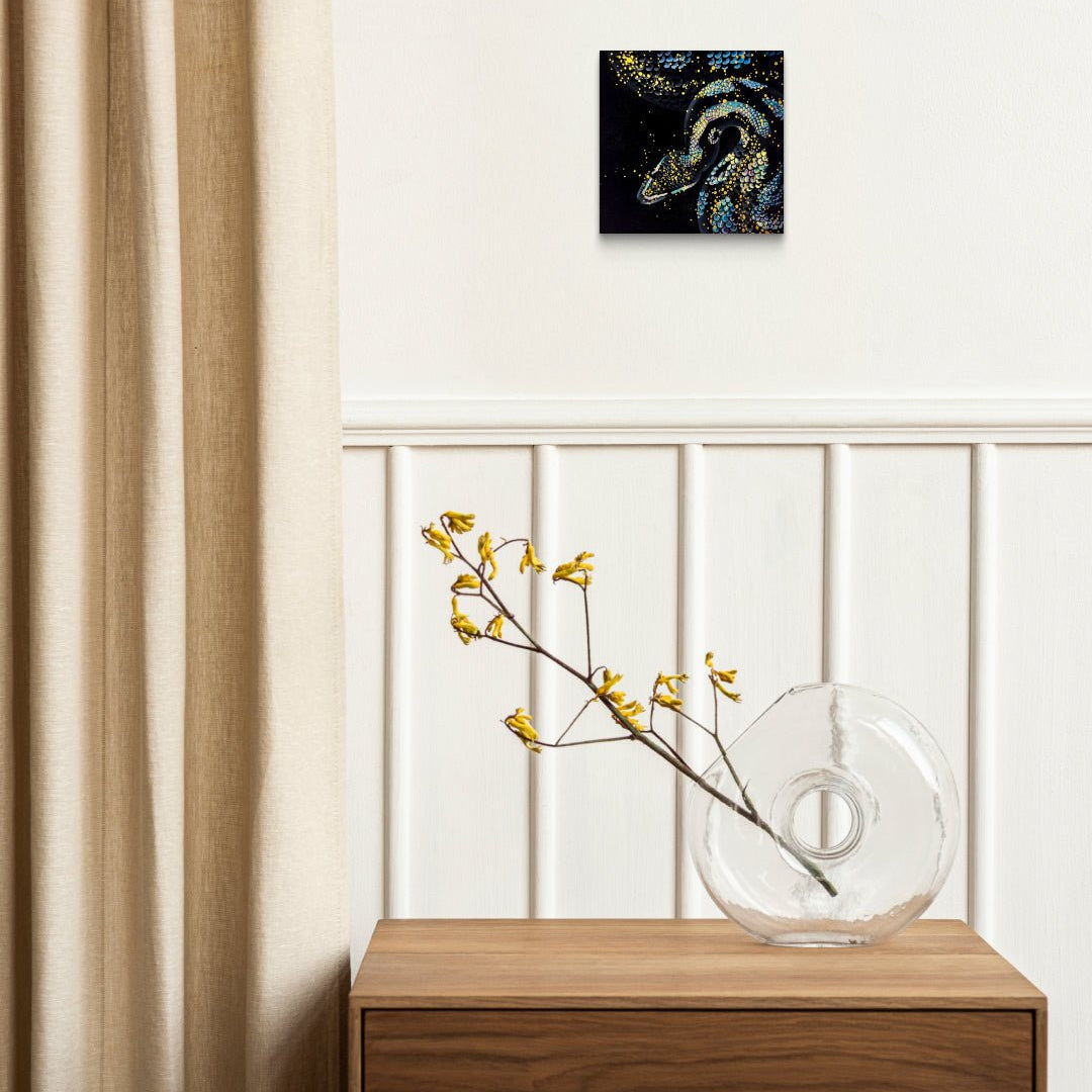 Blue Snake 4 by Hwui yeon Lee displayed in modern living room, original Korean traditional painting 2025