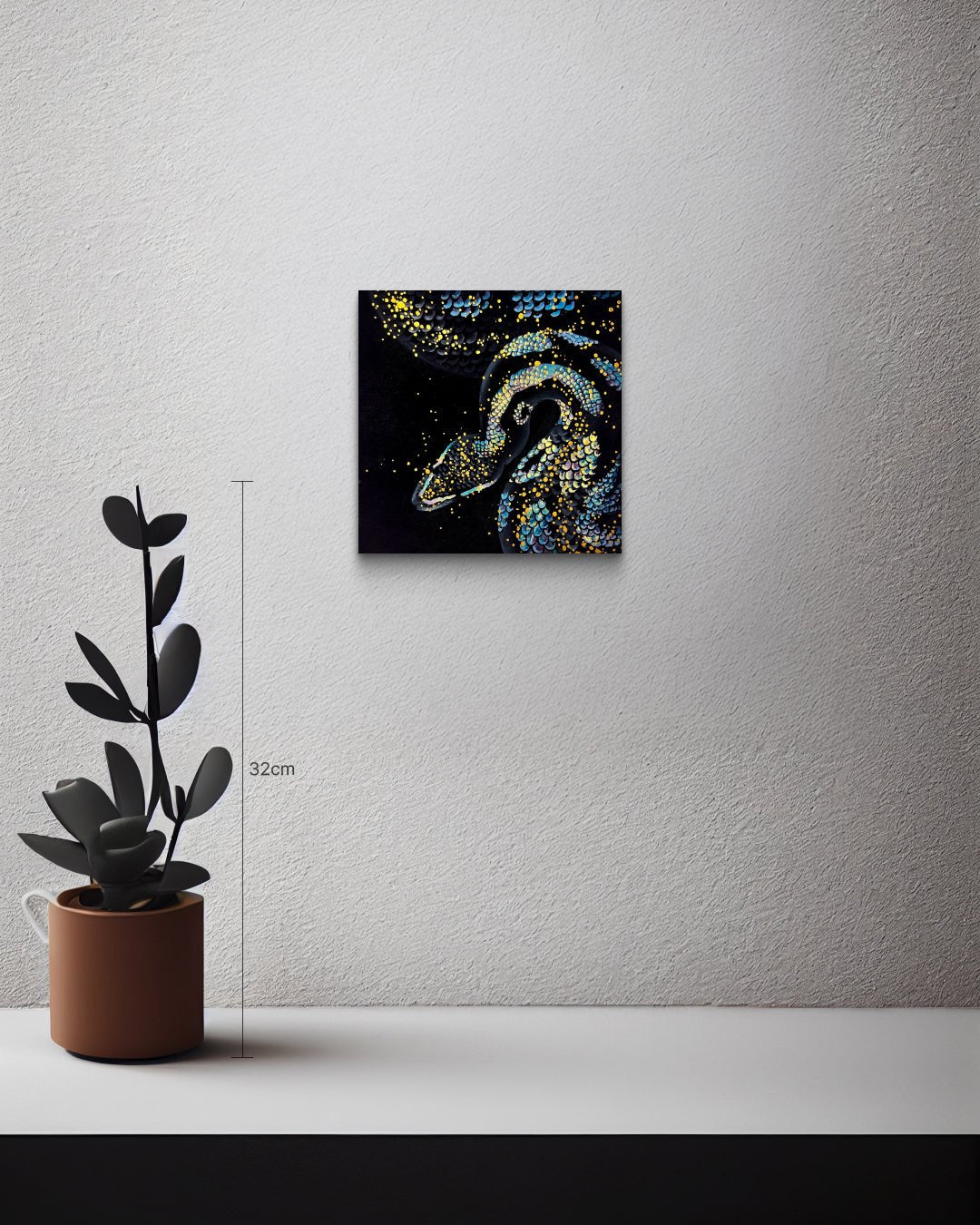 Blue Snake 4 size reference 15x15cm - original Korean Bunchae painting by Hwui yeon Lee