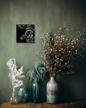 Korean contemporary Bunchae painting Blue Snake 4 by Hwui yeon Lee, interior wall art decor