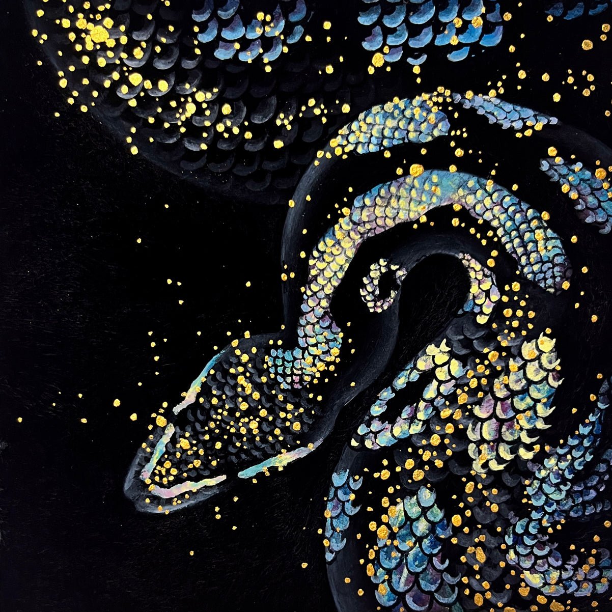 Blue Snake 4 - Bunchae on Jangji 15x15cm by Hwui yeon Lee, Korean Contemporary Art 2025
