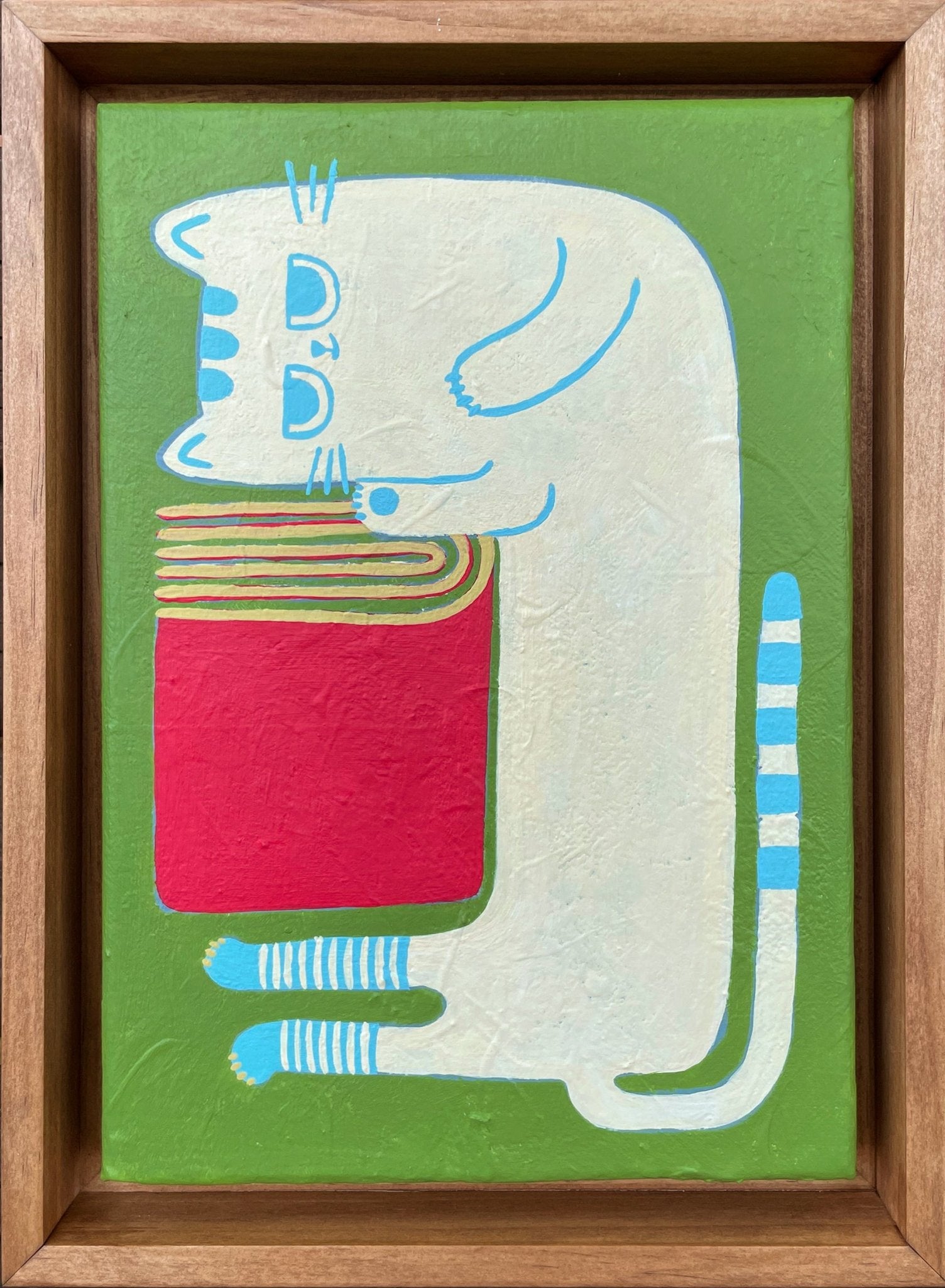 Book and Cat No.1 - Acrylic on Canvas 25.8x17.9cm by Soo-Hyun Cho, Korean Contemporary Art 2025