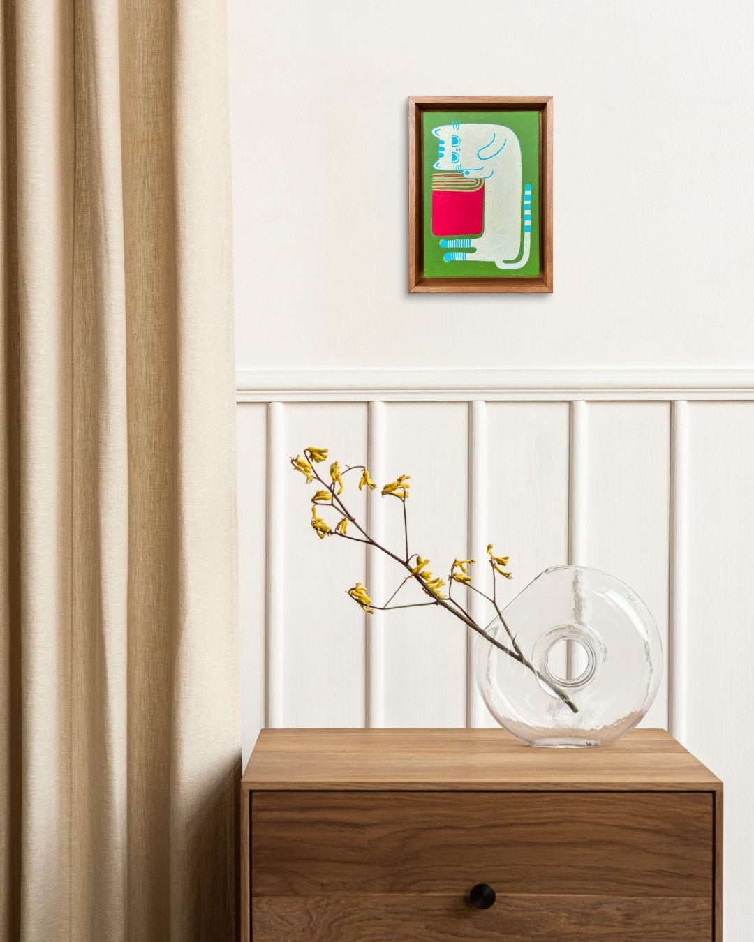 Korean contemporary painting Book and Cat No.1 by Soo-Hyun Cho, interior wall art decor