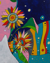 korean art, Camel in Sunflower Garden - DOKHBI ARTWORKS Painting Yun Song - A ARTWORKS dokkaebi dokebi k - art Camel in Sunflower Garden surface detail - Acrylic on Canvas by Yun Song - A, Korean fine art 2024 DOKHBI