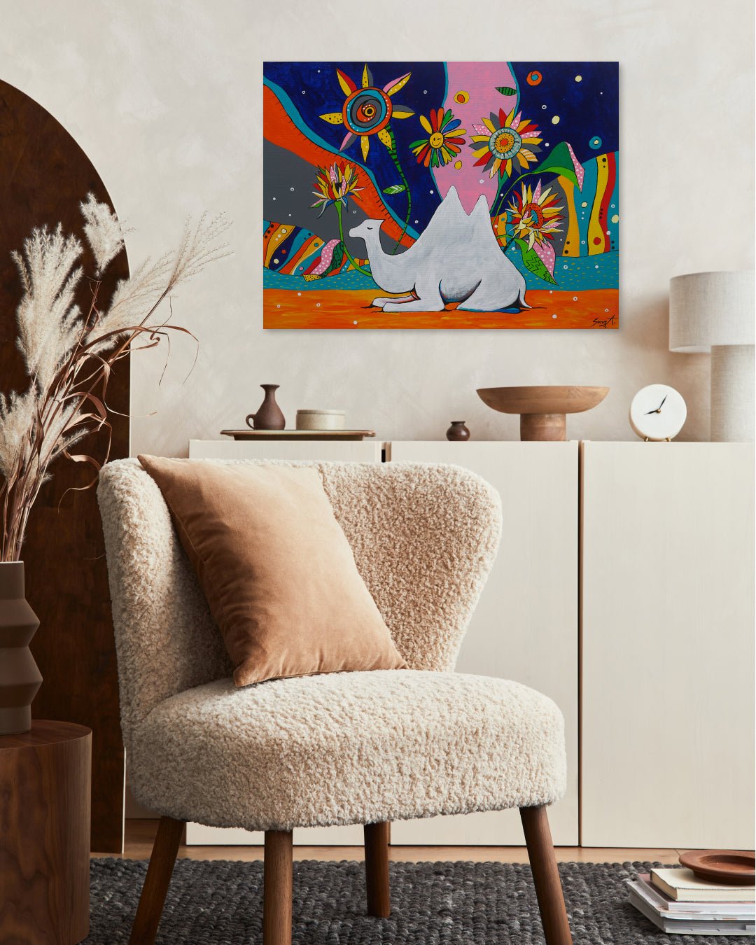 korean art, Camel in Sunflower Garden - DOKHBI ARTWORKS Painting Yun Song-A