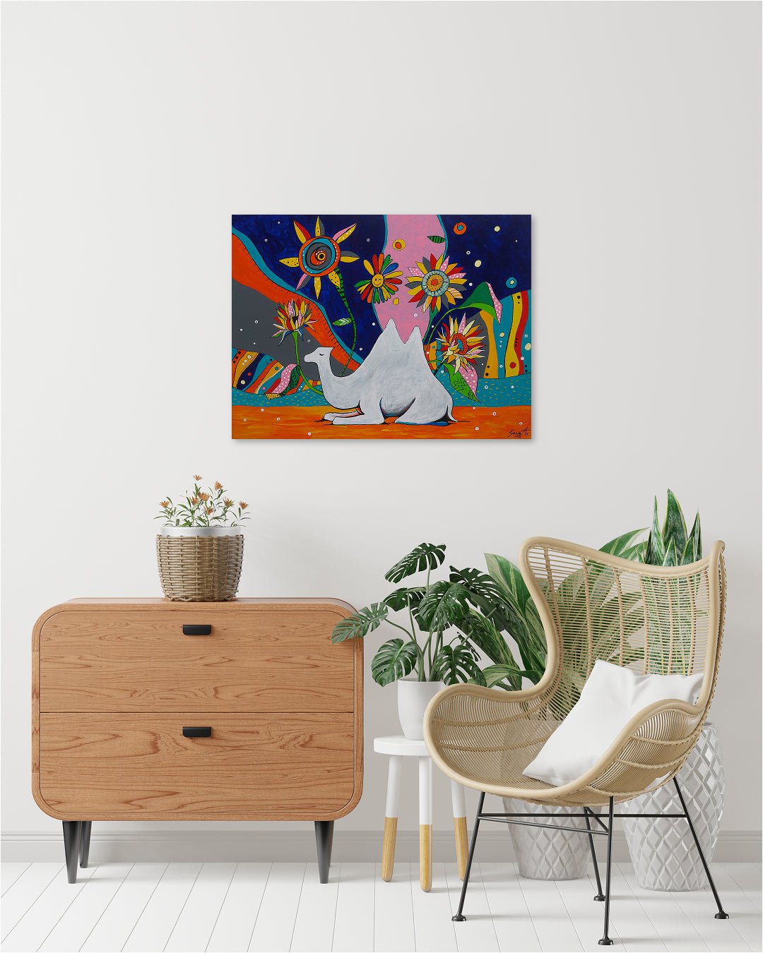 korean art, Camel in Sunflower Garden - DOKHBI ARTWORKS Painting Yun Song-A